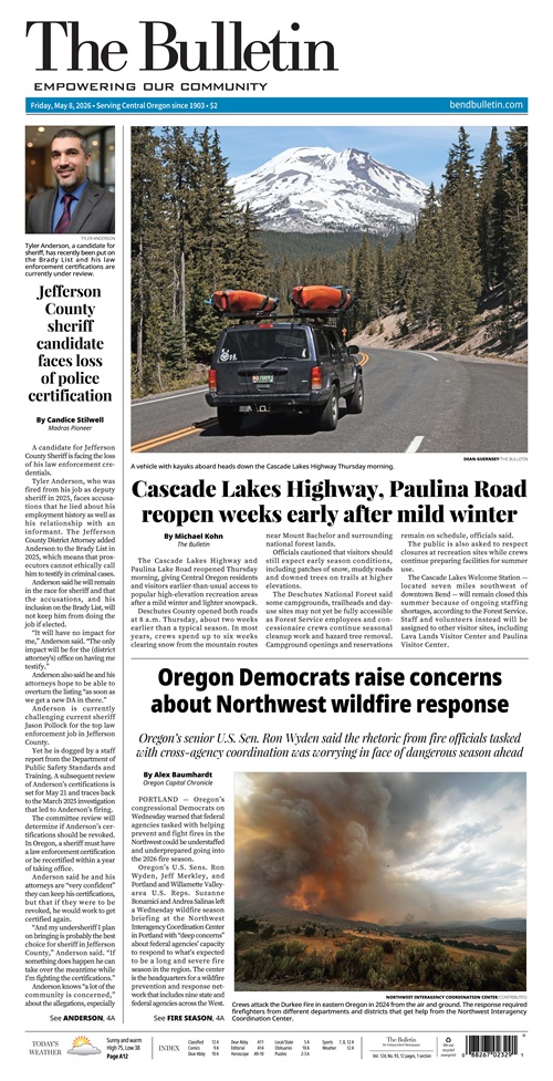 Bend Bulletin newspaper front page