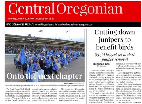 Central Oregonian newspaper front page