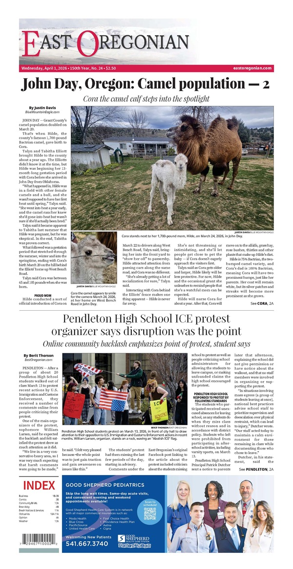East Oregonian newspaper front page