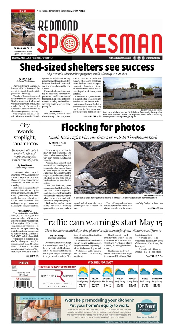 Redmond Spokesman newspaper front page