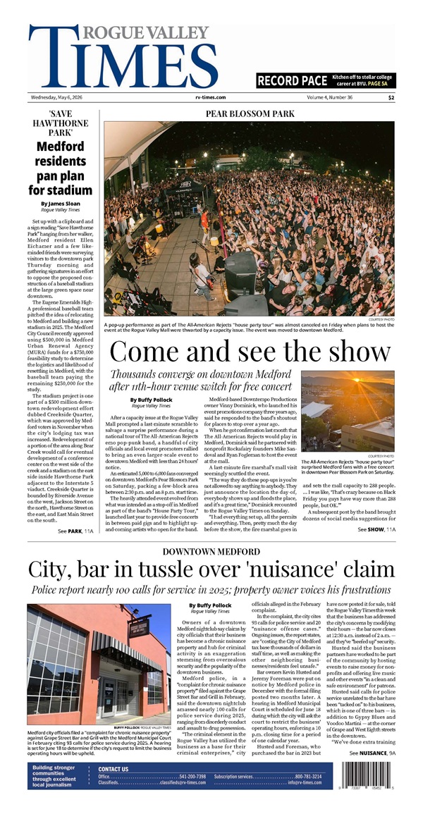 Rogue Valley Times newspaper front page